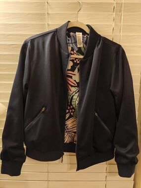 JoyLab Navy Bomber Jacket with Floral Lining